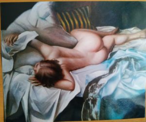 Nudi di Donna : La dormiente dipinto olio su tela di dimensioni 100x80 cm