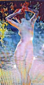 Nudi di Donna : Il Bagno dipinto olio su tela di dimensioni 70x100