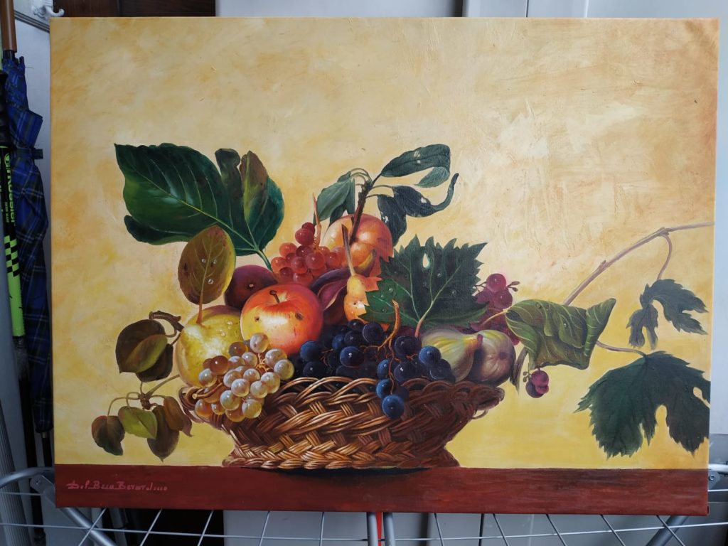 Olio su tela omaggio a Caravaggio la Canestra di Frutta