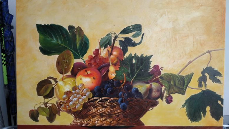 Olio su tela omaggio a Caravaggio la Canestra di Frutta